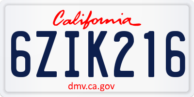 CA license plate 6ZIK216
