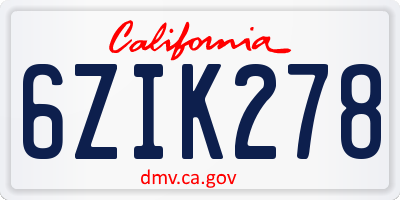 CA license plate 6ZIK278