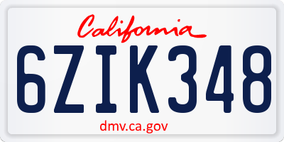 CA license plate 6ZIK348