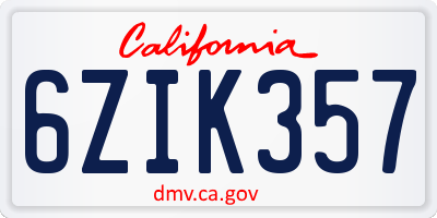 CA license plate 6ZIK357