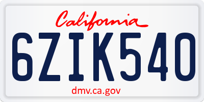 CA license plate 6ZIK540
