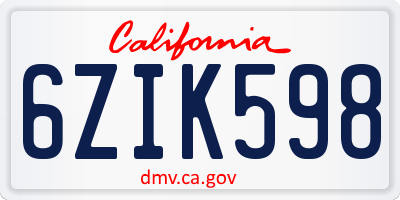 CA license plate 6ZIK598