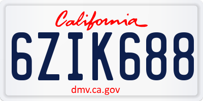 CA license plate 6ZIK688
