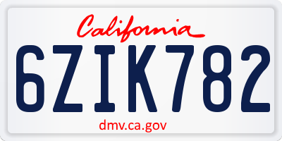 CA license plate 6ZIK782