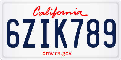 CA license plate 6ZIK789