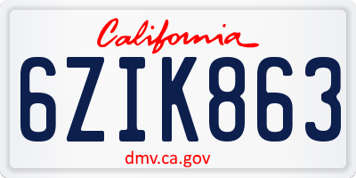 CA license plate 6ZIK863