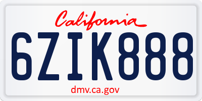 CA license plate 6ZIK888