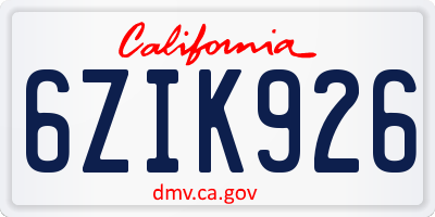 CA license plate 6ZIK926