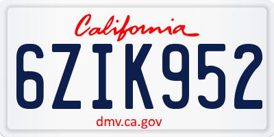 CA license plate 6ZIK952