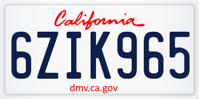 CA license plate 6ZIK965