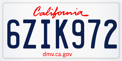 CA license plate 6ZIK972