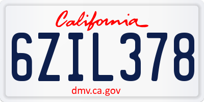 CA license plate 6ZIL378