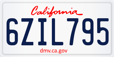 CA license plate 6ZIL795