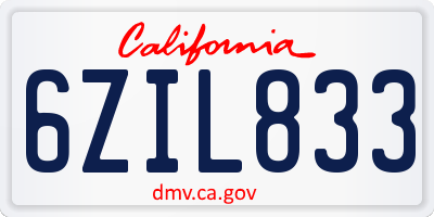 CA license plate 6ZIL833