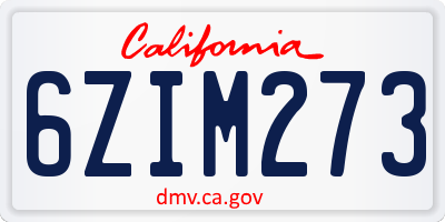 CA license plate 6ZIM273