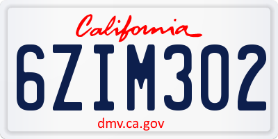 CA license plate 6ZIM302