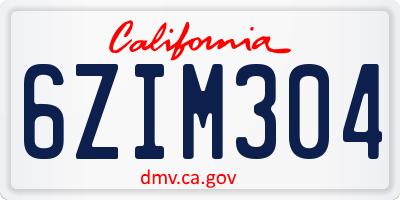 CA license plate 6ZIM304