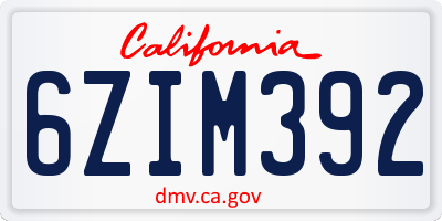 CA license plate 6ZIM392