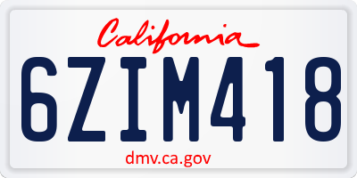 CA license plate 6ZIM418