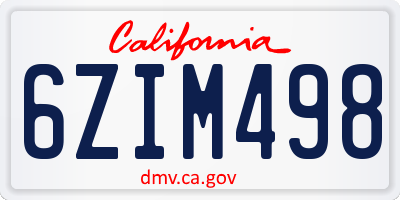 CA license plate 6ZIM498
