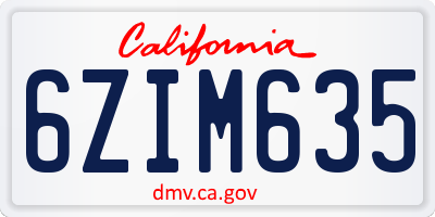 CA license plate 6ZIM635