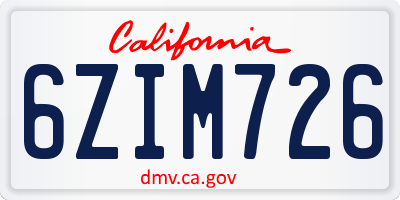 CA license plate 6ZIM726