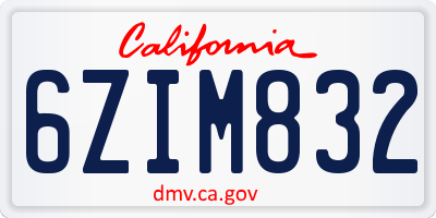 CA license plate 6ZIM832