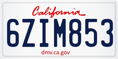 CA license plate 6ZIM853