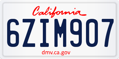 CA license plate 6ZIM907