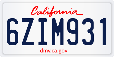 CA license plate 6ZIM931