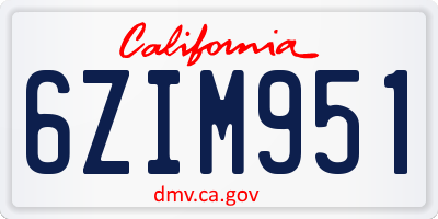 CA license plate 6ZIM951