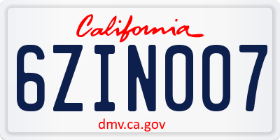 CA license plate 6ZIN007