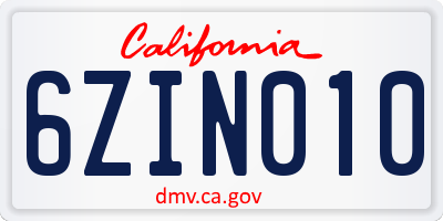 CA license plate 6ZIN010