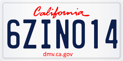 CA license plate 6ZIN014