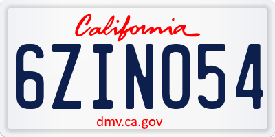 CA license plate 6ZIN054