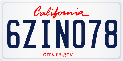 CA license plate 6ZIN078