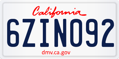 CA license plate 6ZIN092