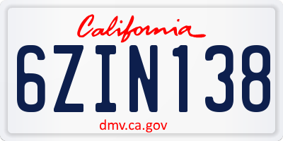 CA license plate 6ZIN138