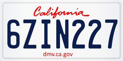 CA license plate 6ZIN227