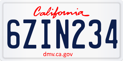 CA license plate 6ZIN234