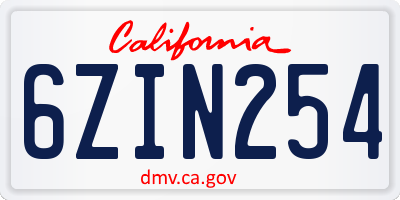 CA license plate 6ZIN254