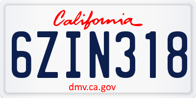 CA license plate 6ZIN318