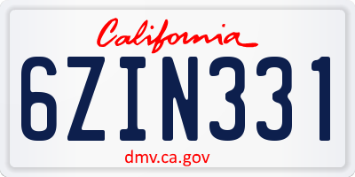 CA license plate 6ZIN331