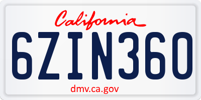 CA license plate 6ZIN360