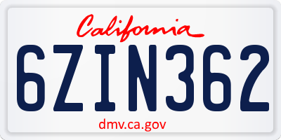 CA license plate 6ZIN362