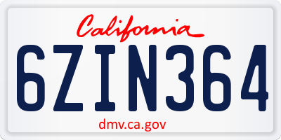 CA license plate 6ZIN364