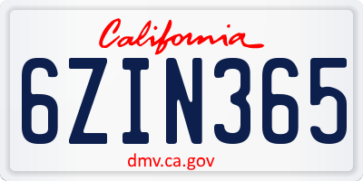 CA license plate 6ZIN365