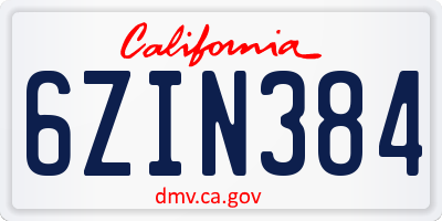 CA license plate 6ZIN384