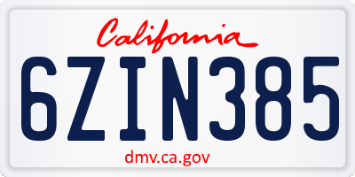 CA license plate 6ZIN385