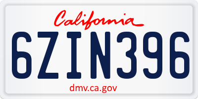 CA license plate 6ZIN396